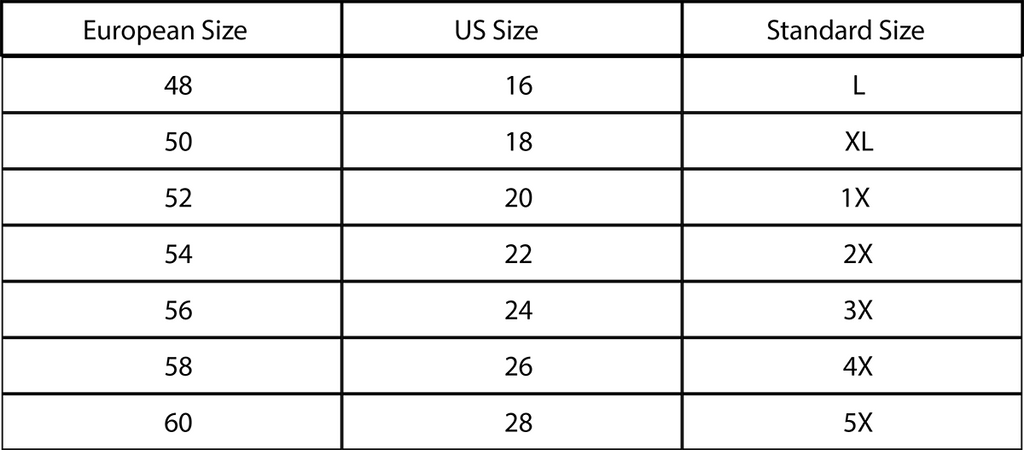 Basic Size Chart