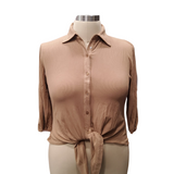 RIBBED COLLAR TIE FRONT TOP