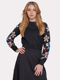 FLORAL/PEARL EMBROIDERED SWEATER