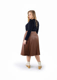 BROWN LEATHER PLEATED SKIRT