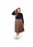 BROWN LEATHER PLEATED SKIRT