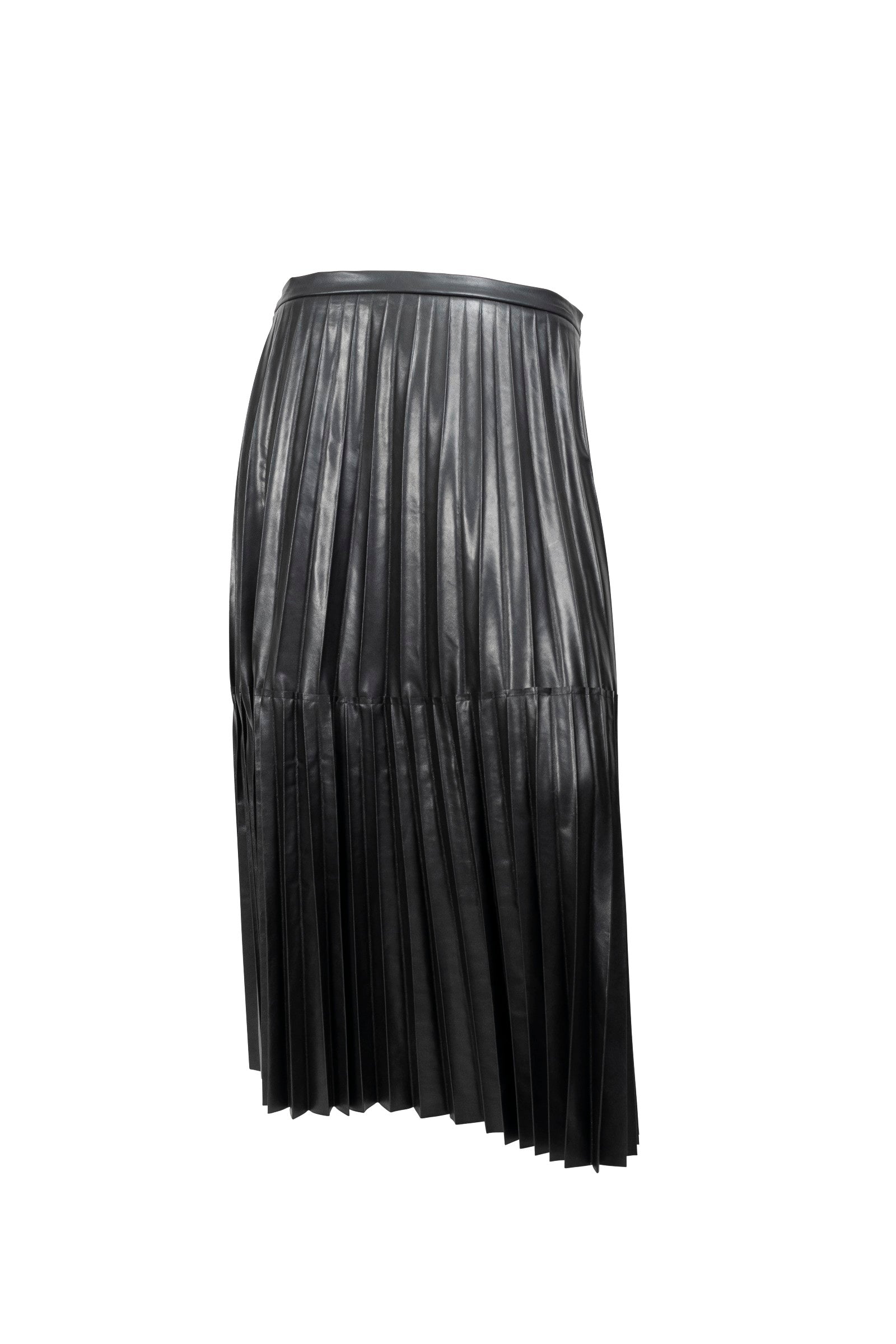 LEATHER TIERED PLEATED SKIRT