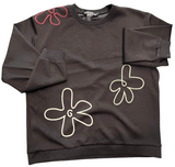 BLACK SWEATOP WITH COLORED STITCHED FLOWERS