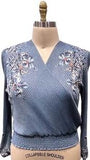 BLUE V-NECK FLORAL TOP