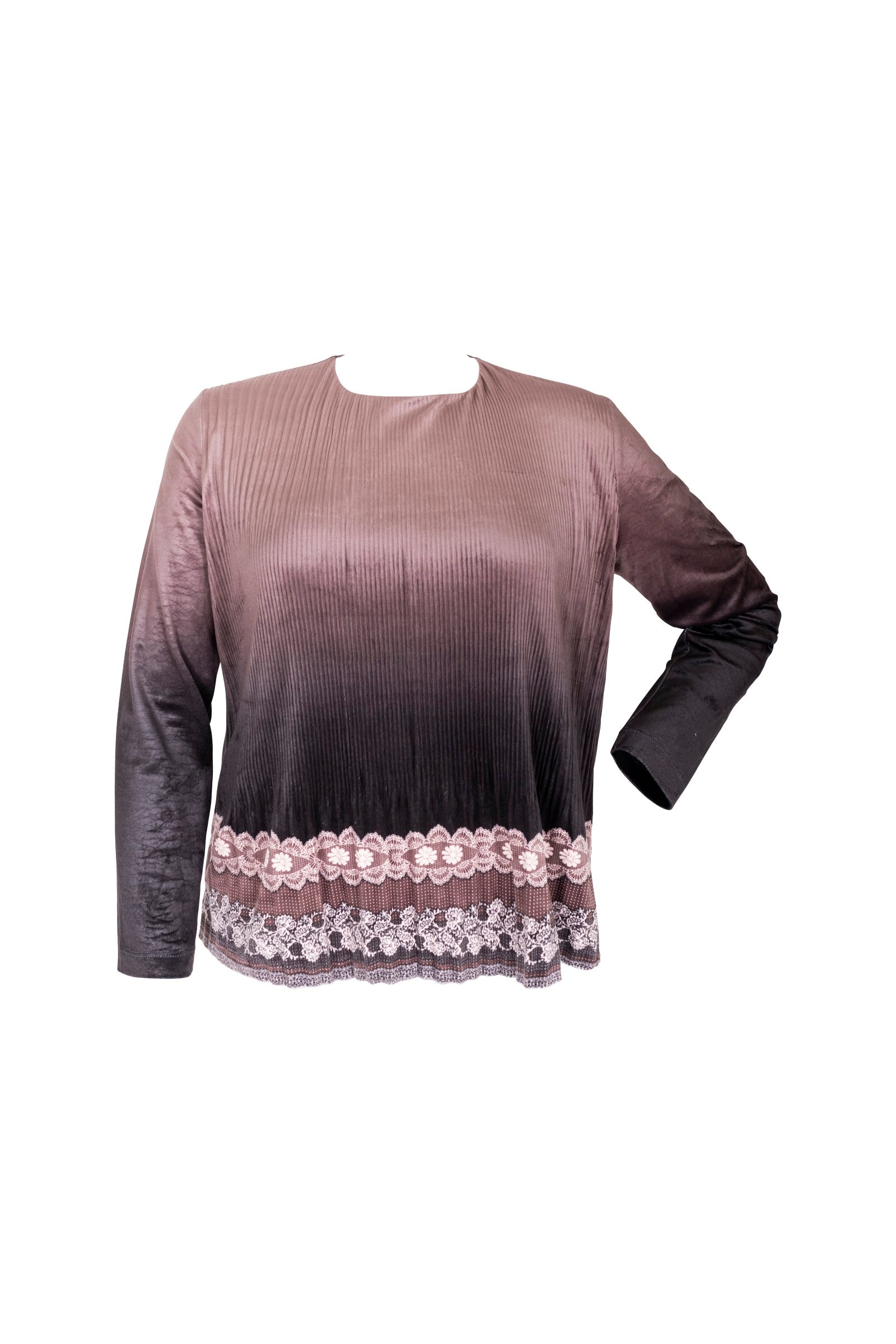 mocha top with lace print flowers bottom
